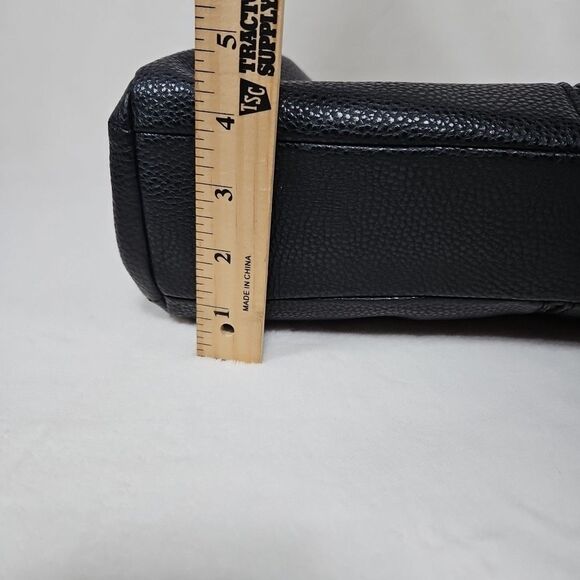 ANNE KLEIN  BLACK PEBBLE Faux LEATHER TOTE Goldtone 3Zip Sections  Medium Size - Picture 12 of 13